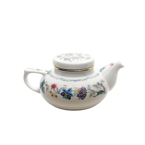 Andrea By Sadek Floral Teapot & Cup Set Porcelain Gold Trim Butterfly Design - Picture 4 of 16